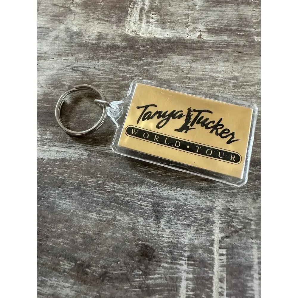 Vintage Keychain TANYA TUCKER Slvr Key Ring Acrylic Fob Country Music Artist USA
